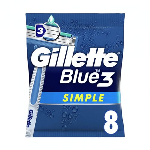 Gillette Blue Simple3 Men Disposable Razors - 8 Pieces